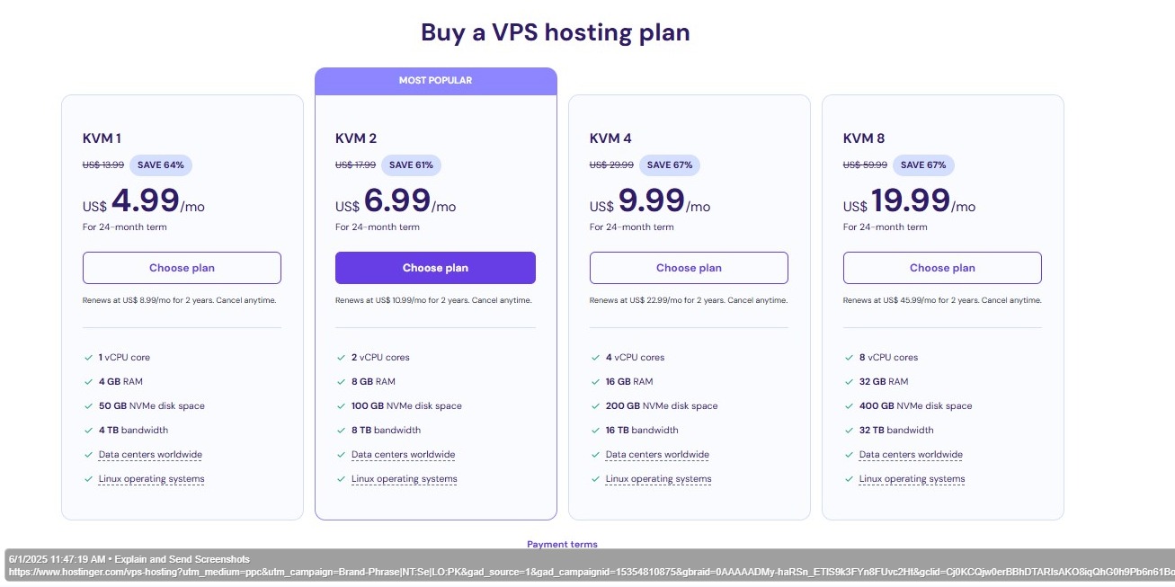 Hostinger VPS Hosting Plans and Features