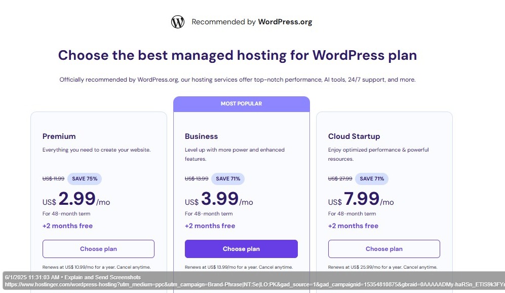 Hostinger WordPress Hosting Plans and Features